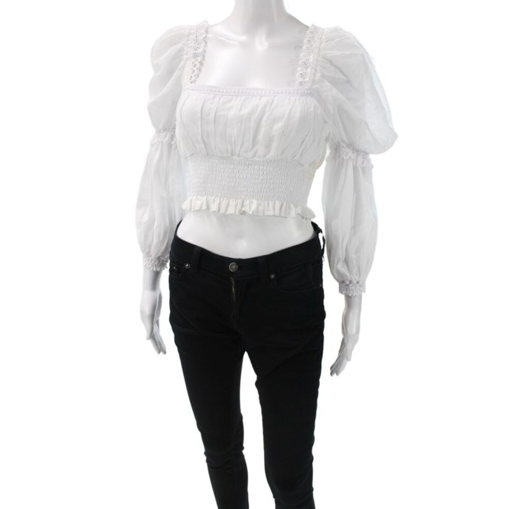 Charo Ruiz Womens Cropped Blouse Square Neck Long Sleeve White Size S